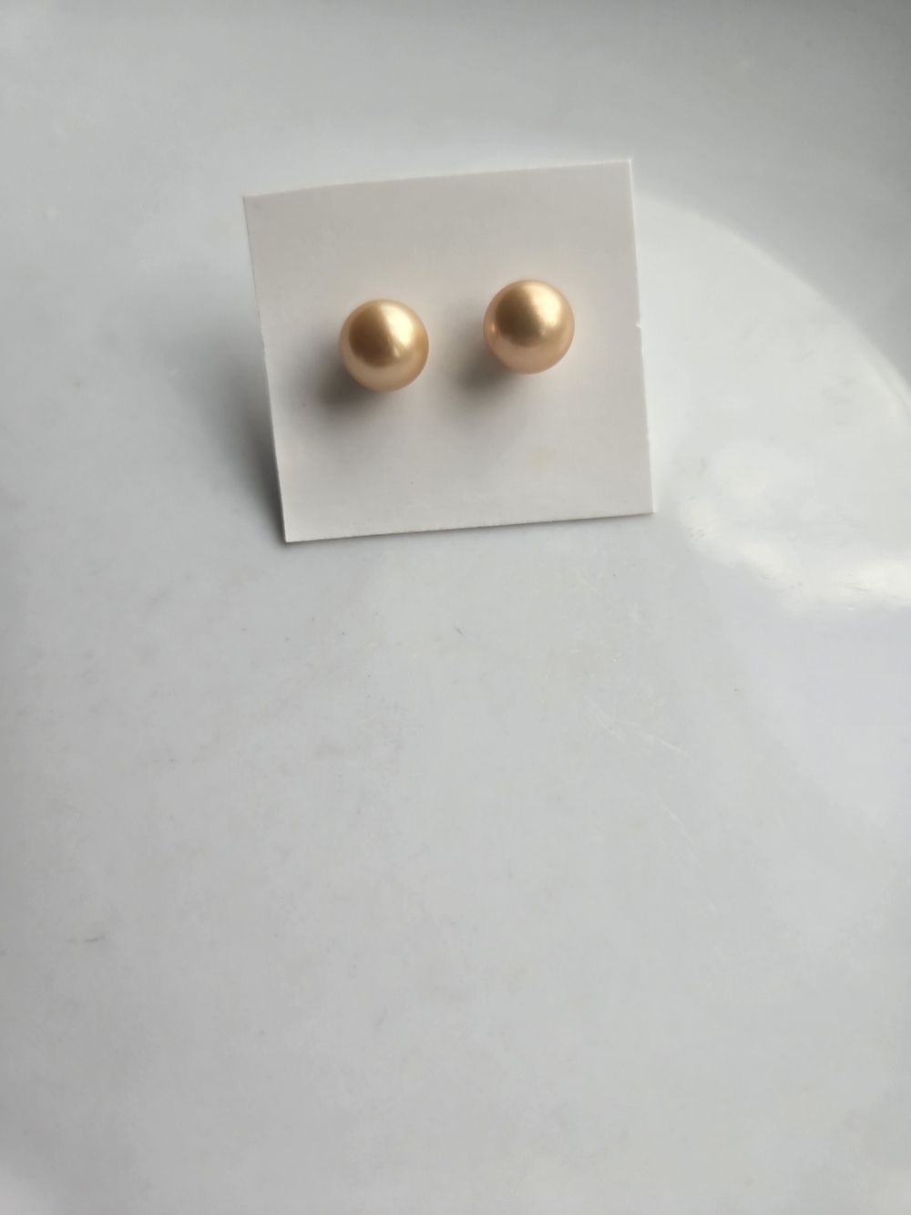 Vintage Genuine 10mm Golden Cultured Pearl Stud Earrings Sterling Silver